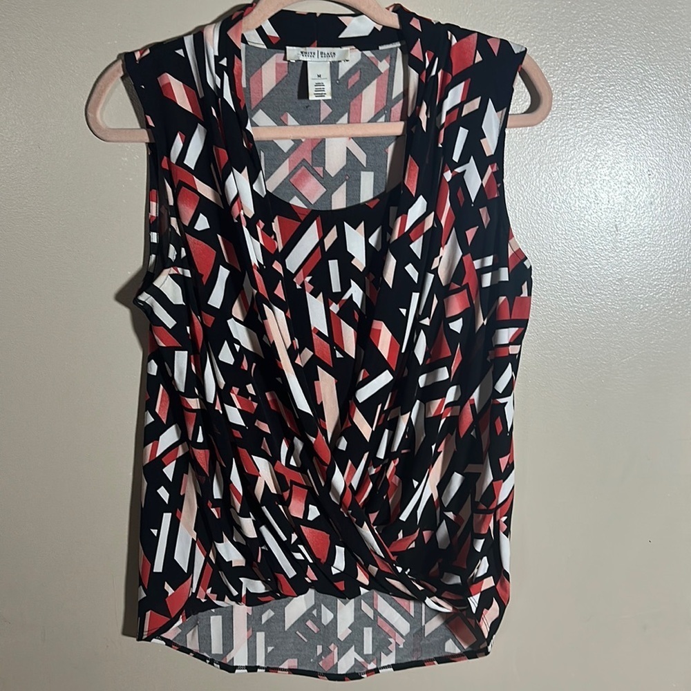 White House Black Market WHBM Geometric Black Pink Career‎ Top | Medium